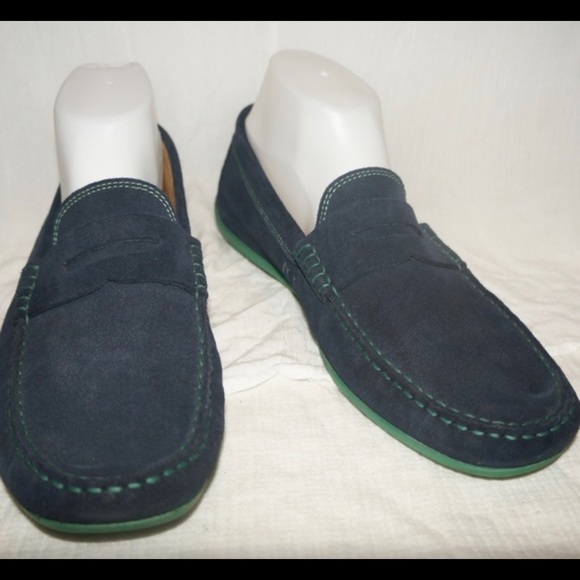 Austin Heller Suede Chathams Navy/Green Loafers - Picture 1 of 4